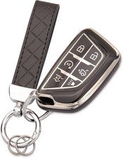Keychain for Cadillac Key Fob Cover 6 Buttons Soft TPU Case Fit Black