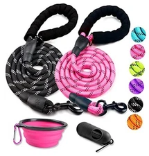  2 Pack Dog Leash 5 FT Heavy Duty - Comfortable Padded Handle - Reflective Dog 
