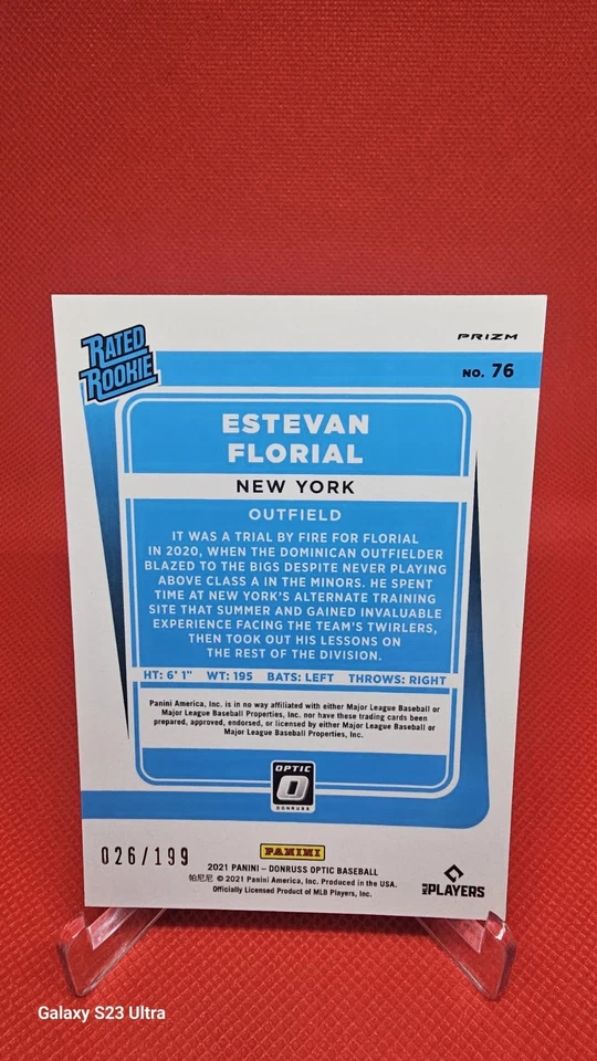 2021 Panini Donruss Optic Rated Estevan Florial RC Red White And Blue Prizm/ 199 - Image 4 of 4