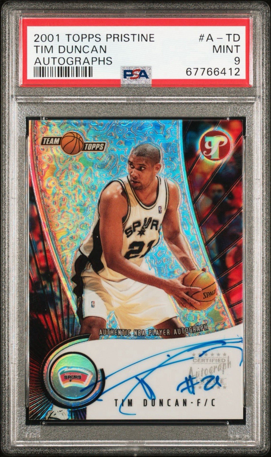 Topps 2001-02 Pristine Tim Duncan Spurs Autographs Auto A-TD PSA 9