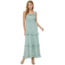 Yura Ladies Tiered Floral Sage Green Maxi Dress YD1275KJ-SAGE