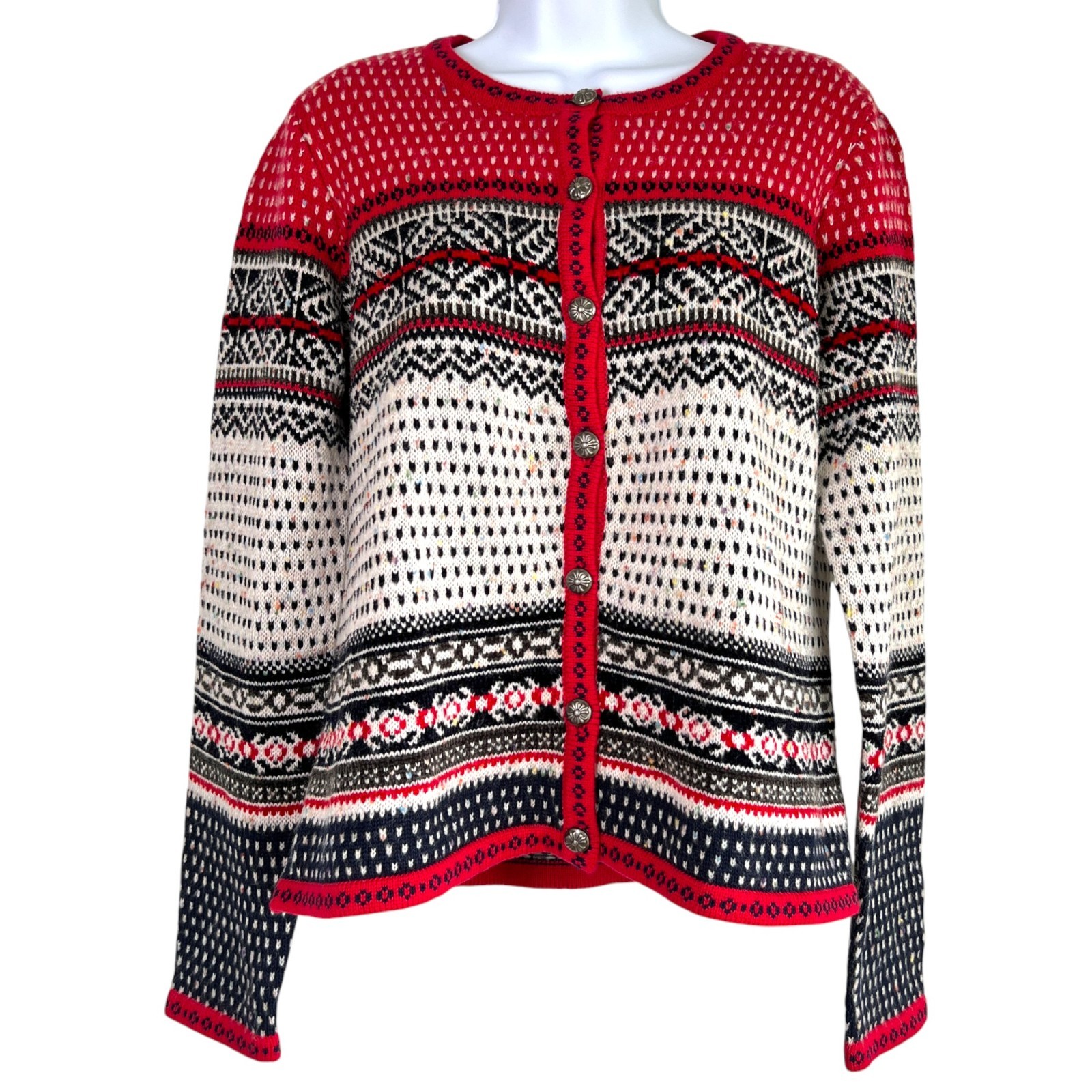 Appleseeds Womens Fair Isle Button Up Cardigan Size Medium Winter Holidays Cozy