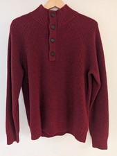 Banana Republic Mens M Italian Yarn Wool Red Waffle Knit Button Mock Sweater