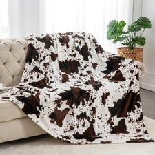 Brown Cow Print Throw Blanket Twin Size 300GSM Plush Fleece 60x80 In