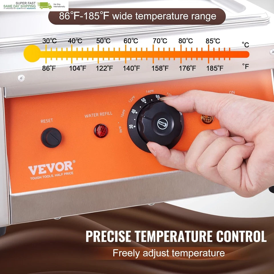 Olla de fusión de chocolate de 17,6 libras 2 tanques control de temperatura 86 ~ 185 ° F, 1500 W acero inoxidable Foto 3 de 4