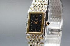  N MINT  RADO 133.9026.2 Gold Two Tone Black Dial Qz Women's Watch From JAPAN