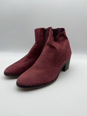 Gianni Bini Womens 7M Burgundy Leather Ankle Boots Side Zip Block Heel