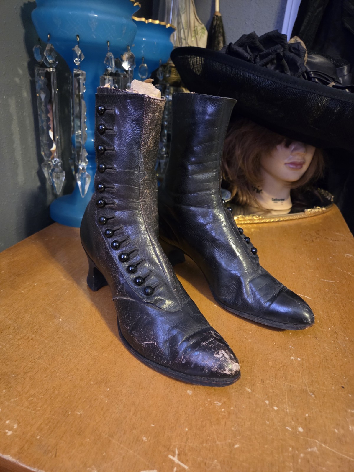 Black Edwardian Leather Button Boots - image 6
