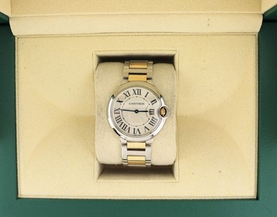 Cartier Ballon Bleu 3005 White Roman Dial TT 18kt Midsize Bracelet Quartz 36mm