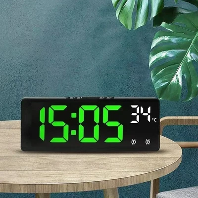 Large Digital Alarm Clock LED Temperature Voice Control Dual Alarm Snooze 12/24H