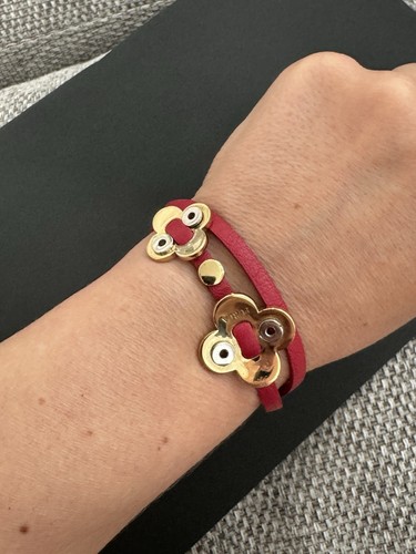 FURLA Red Leather Gold Silver Clover Bracelet - 第 7/13 張圖片
