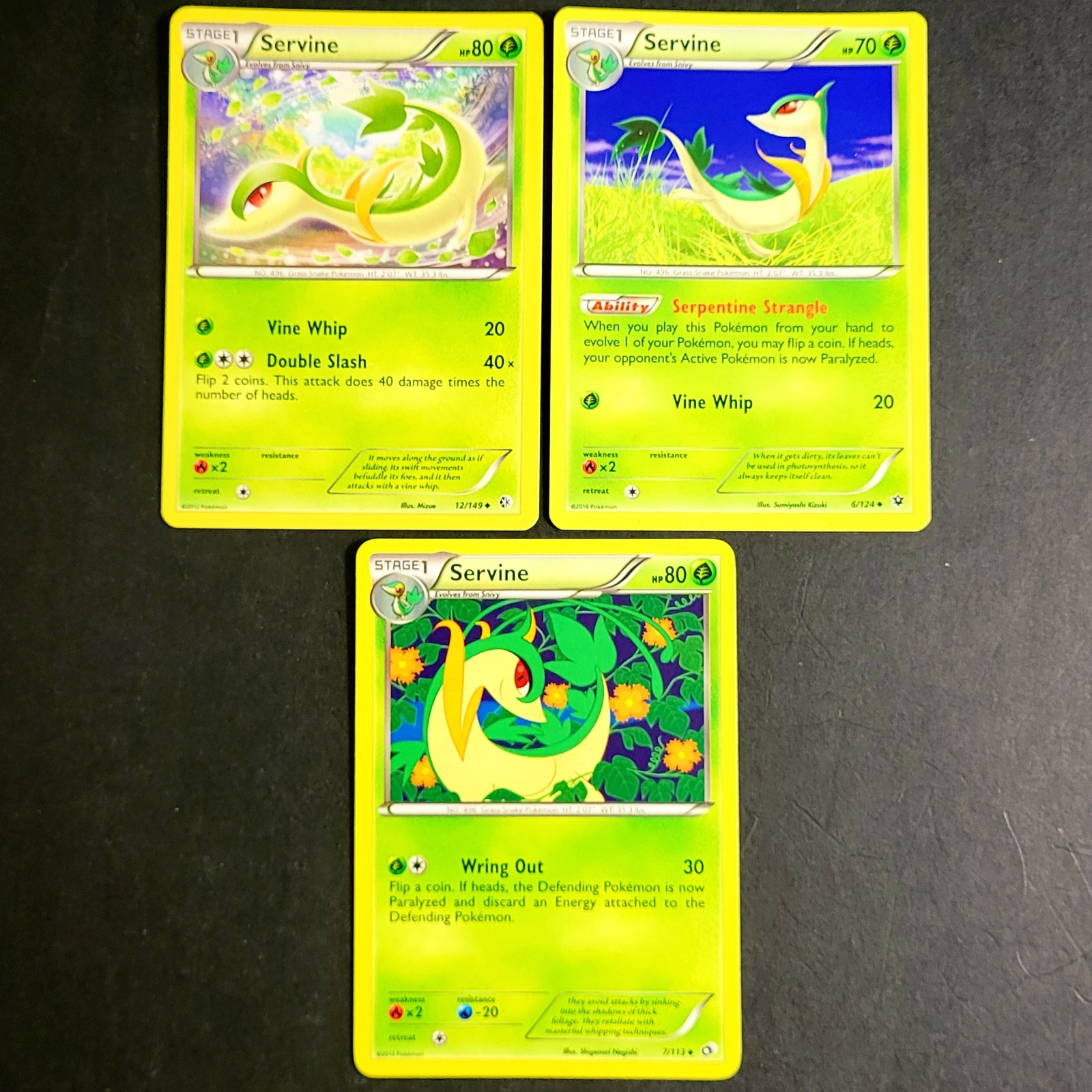 Pokemon Servine 6/124 7/113 12/149 Card Lot XY BW TCG