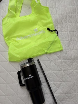 Advent Health 40 OZ Stainless Steel Tumbler Straw Workday With Neon Bag NEW