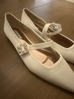 Badgley Mischka Ivory Satin Mary Jane Flats Rhinestone Buckle Square Toe - 10 — photo 5