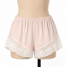 Satin Lace Heart Elastic Waist Shorts Sz M Baby Pink Fairy Coquette Comfort PJs