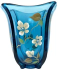 Fenton Art Glass Cherry Blossom On Indigo Blue Vase 2007 Signed R. Riley