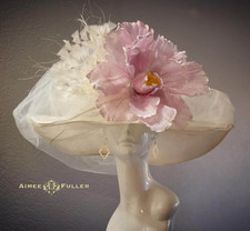 Off-White Kentucky Derby Hat Pink Flower Royal Ascot Bridal Melbourne Cup Hat