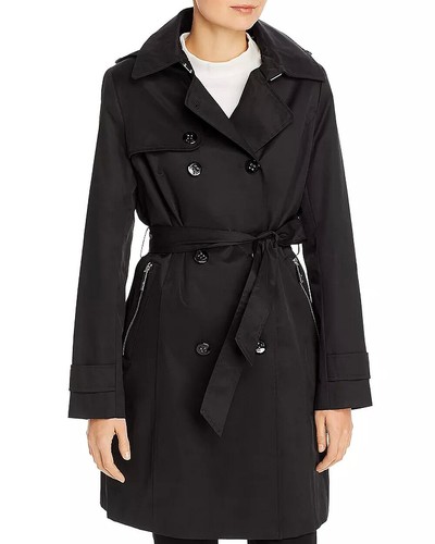 Hooded Belted Trench Jacket Coat Black 