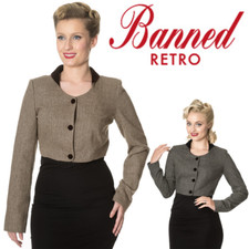 Banned Apparel Lady Luck Vintage Retro Herringbone 40s Cropped Button Up Jacket