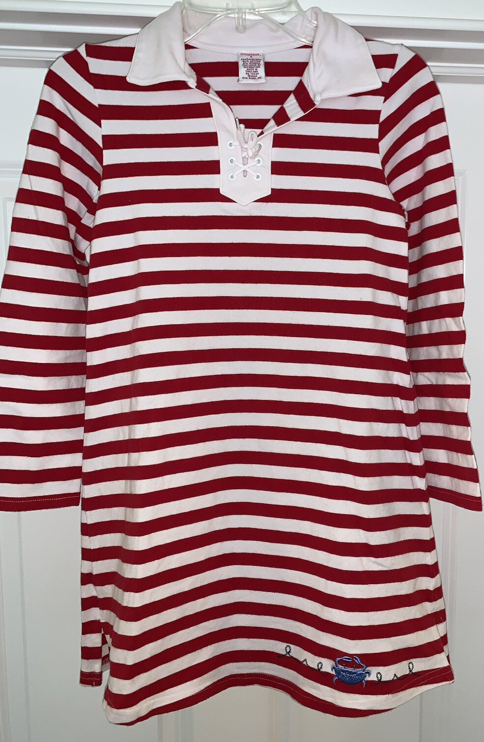 Vintage Gymboree Sailor Dress Girls 8 Yrs Striped Red &White Crab Nautical 2003