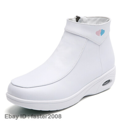 Hospital Winter Women's Leather Nurse Work Boots Fur Lined Warm