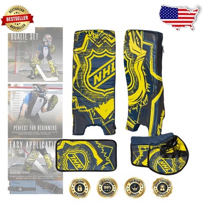 NHL Licensed Adjustable Kids Street Hockey Goalie Pads Set - Black/Optic Yellow