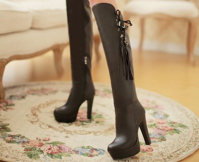 Stivaletti stivali coscia donna plateau e tacco 12 cm eleganti comodi nero  9084 | eBay