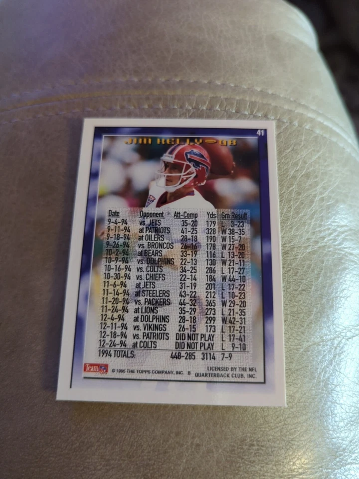 1995 Topps NFL 3000 Yd Club #41 Jim Kelly Buffalo Bills - Image 2 of 2