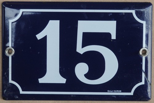 Old blue green French house number 15 door gate wall plate metal enamel sign - Picture 13 of 14