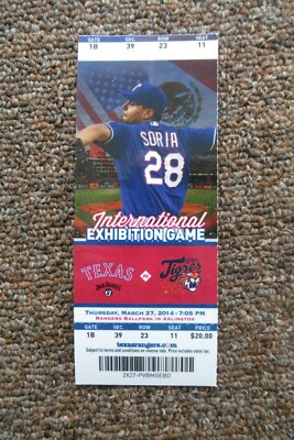 TEXAS RANGERS VS TIGERS 3/27/2014 FULL TICKET ~ INTERNATIONAL EXHIBITION GAME