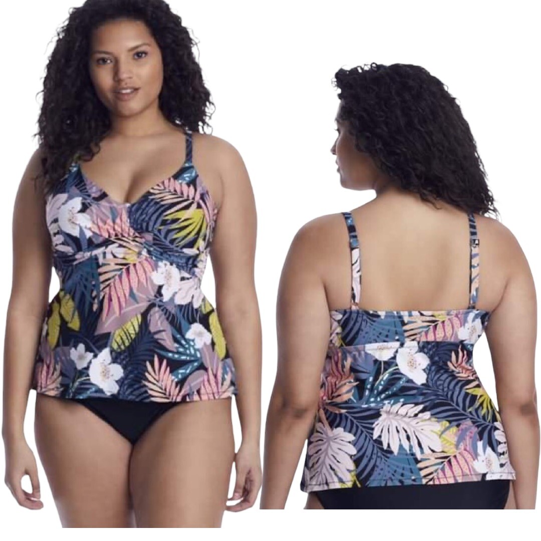 Raisins Curve Plus Size Whitehaven Bloom Underwire Aries Tankini Swim Top  22W 795459964606 | eBay