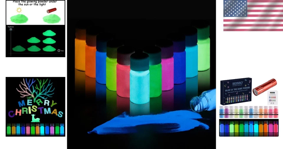 Multipurpose Luminous Pigment Powder Set - 12 Vibrant Colors with UV Flashlight - Image 2 of 4