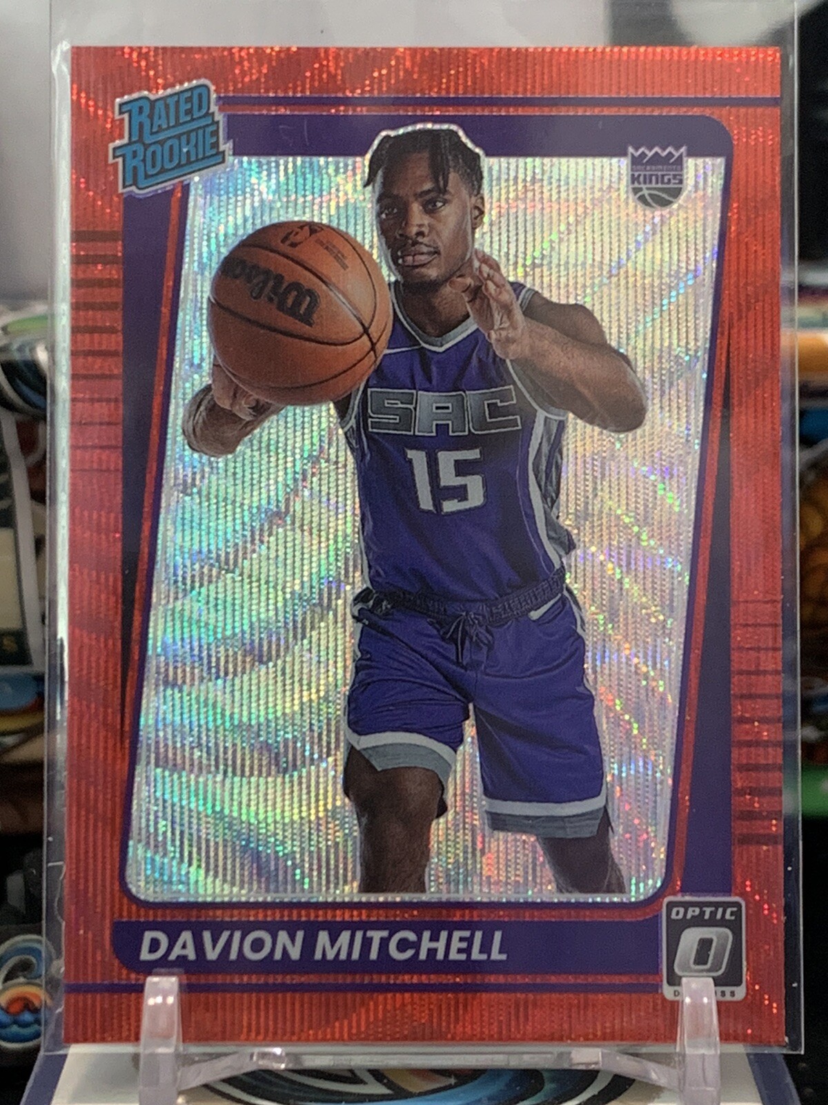 2021-22 Donruss Optic Davion Mitchell Rated Rookie Red Wave Prizm #155 Kings 5L