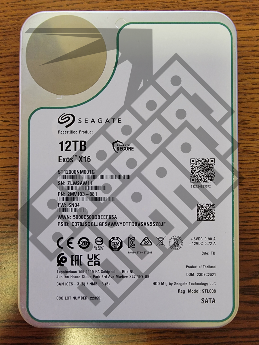 12TB Seagate Exos X16 Hard Drive 3.5