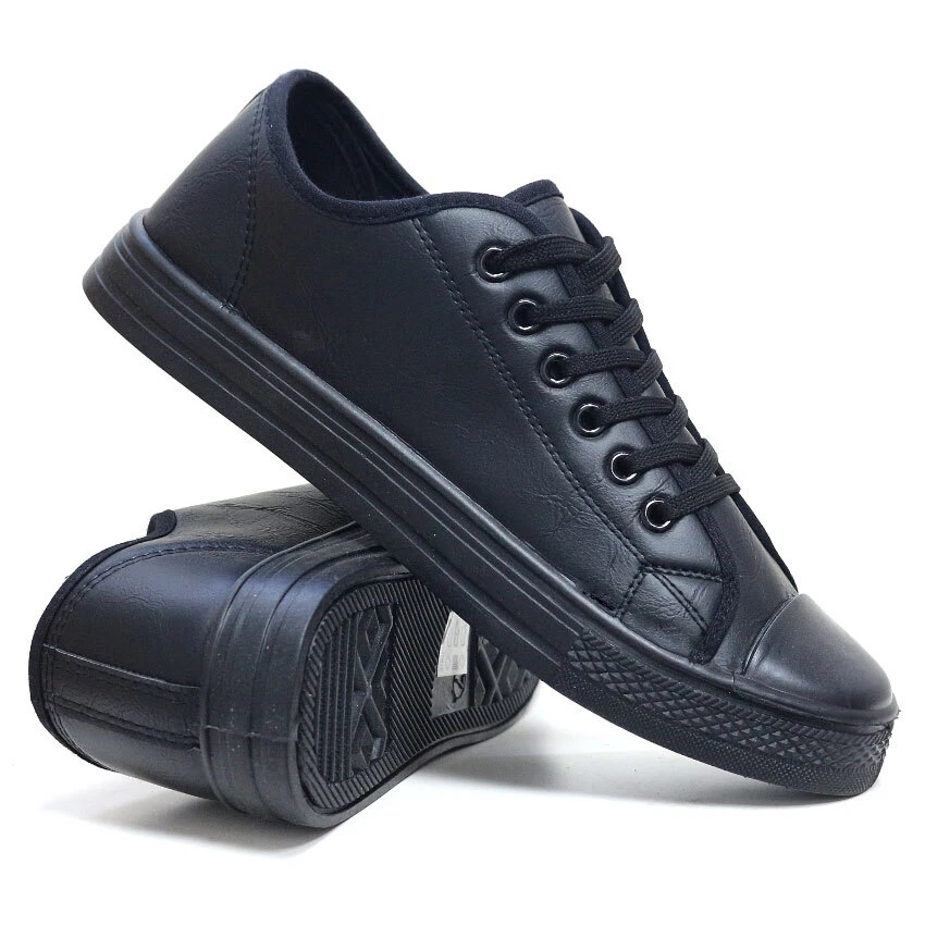 Mens Lace Up Casual Retro Faux Leather Deck Plimsolls Trainers Pumps Shoes Size