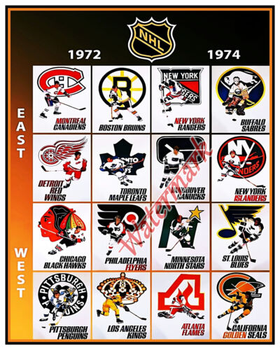 NHL 1972 Plakat 16 Team Logo Druk Kolor 8 X 10 Zdjęcie Zdjęcie - Zdjęcie 1 z 2