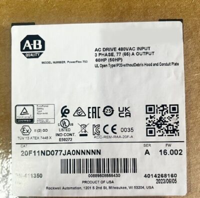 20F11ND077JA0NNNNN AB PowerFlex 753 77A AC Drive 20F11ND077JA0NNNNN In Box