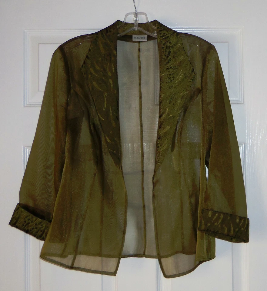 Metaphor 2 Piece Jacket Womens Open Front Blouse Size Medium Mesh Sheer — 第 2/4 张图片