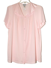 Vintage Vanity Fair Pink Nylon Small Floral Lace Accent V-Neck Bed Jacket M