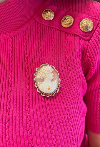 Colgante Broche Perla Cameo Oro Amarillo 14K Antiguo 11,5 g - Imagen 7 de 8