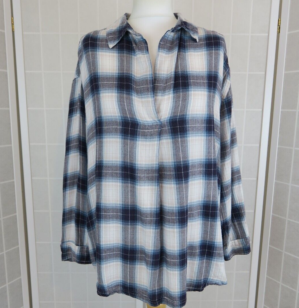 JD Williams Tunic Top Size 18 Black Blue White Check Flannel Long Sleeves  Casual
