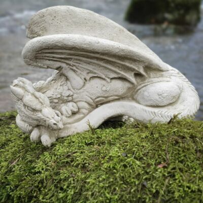 Geflügelter Drache Statue | Stein Fabeltier Beton Garten Outdoor Ornament