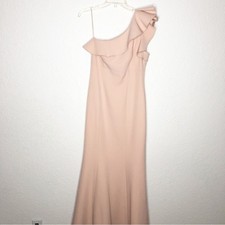 Eliza J light pink one ruffle shoulder maxi dress size 6