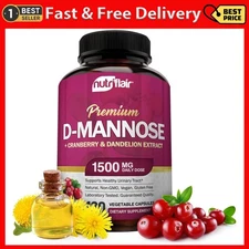 NutriFlair D-Mannose 1200mg Capsules with Cranberry, Best D Mannose Powder Caps