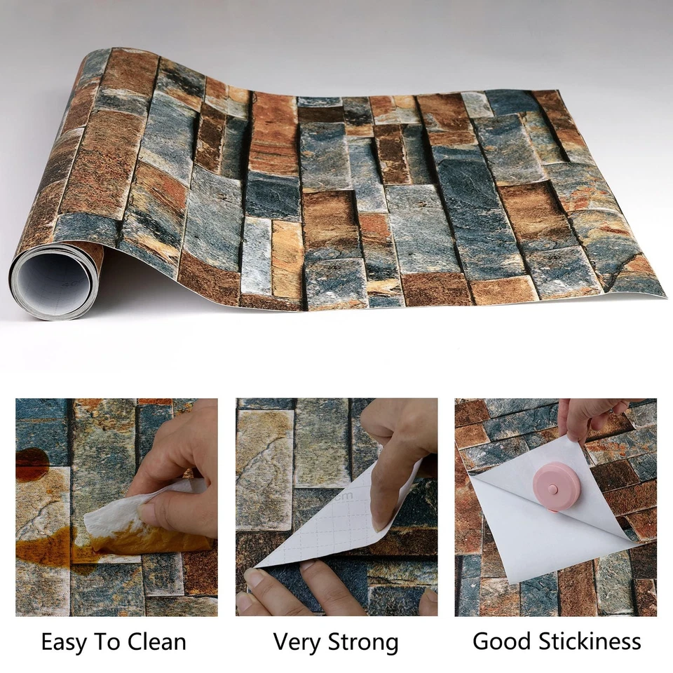 Papel Pintado Ladrillo Piedra Pelar y Pegar Papel Pintado 17.5" X 300" Papel Ladrillo Auto... Foto 4 de 4