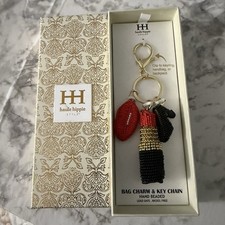 Haute Hippie Hand Beaded Bag Charm Keychain Lipstick Lips High Heel New