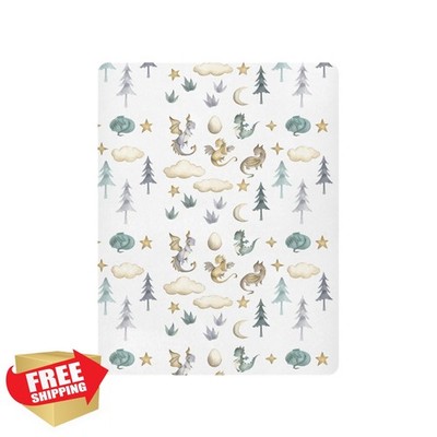 Watercolor Dragon Crib Sheets Cloud Moon Star Fitted Baby Bedding