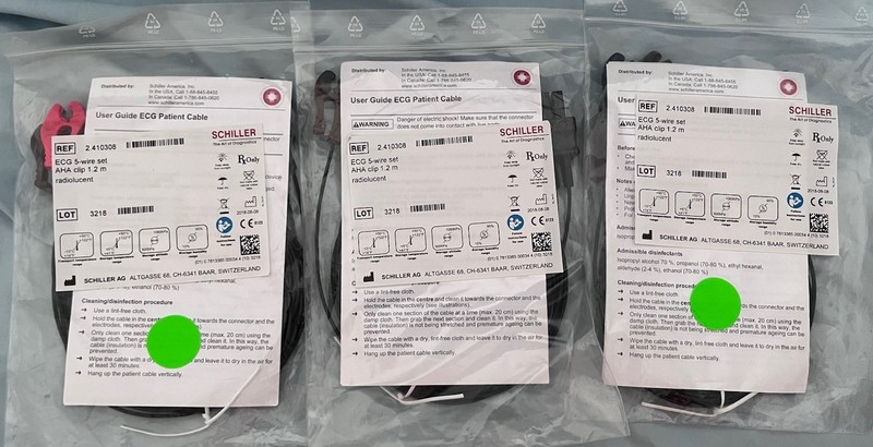 3 - Schiller 2.410308 ECG 5 -leadWire Set ,AHA CLIP 1.2 M -NEW