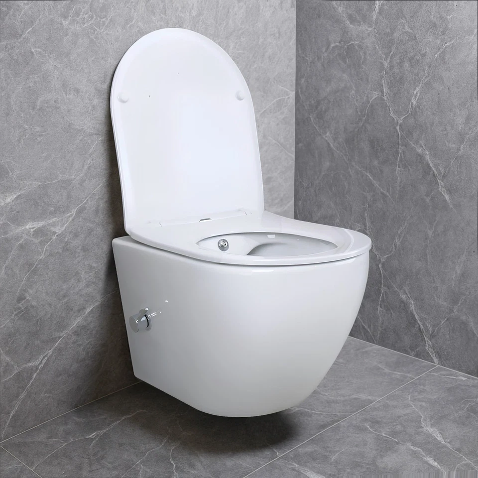 Dusch-WC Taharet Bidet spülrandlos, Warmwasserarmatur Softclose, Hänge WC Weiß - Bild 2 von 4