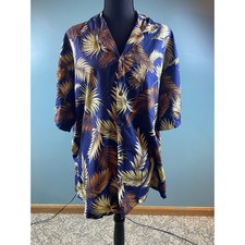 Mens Hawaiian Shirt Tropical Palm Leaf Print Blue Short Sleeve Button Up